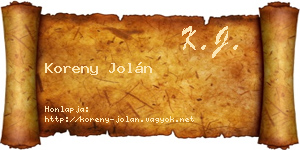 Koreny Jolán névjegykártya